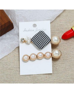 Small Lattice Pattern Cloth Square Decorated 2pcs Women Hair Clips Combo Set - Black