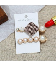 Small Lattice Pattern Cloth Square Decorated 2pcs Women Hair Clips Combo Set - Brown