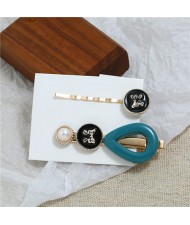 Vintage Bowknot Design Korean Fashion 3pcs Women Hair Barrette and Clip Combo Set - Teal