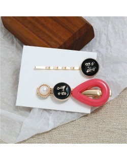 Vintage Bowknot Design Korean Fashion 4pcs Women Hair Barrette and Clip Combo Set - Pink