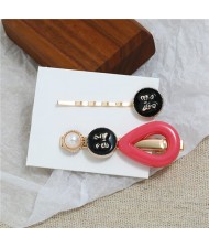 Vintage Bowknot Design Korean Fashion 4pcs Women Hair Barrette and Clip Combo Set - Pink