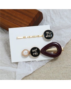 Vintage Bowknot Design Korean Fashion 5pcs Women Hair Barrette and Clip Combo Set - Dark Brown