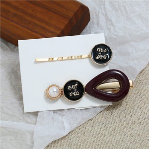 Vintage Bowknot Design Korean Fashion 5pcs Women Hair Barrette and Clip Combo Set - Dark Brown
