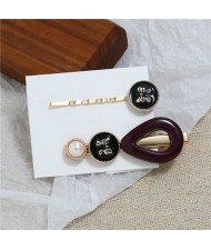 Vintage Bowknot Design Korean Fashion 5pcs Women Hair Barrette and Clip Combo Set - Dark Brown