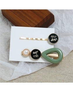 Vintage Bowknot Design Korean Fashion 2pcs Women Hair Barrette and Clip Combo Set - Green