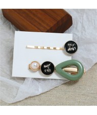 Vintage Bowknot Design Korean Fashion 2pcs Women Hair Barrette and Clip Combo Set - Green