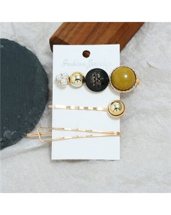 Vintage Crown Fashion 3pcs Women Hair Barrette and Clip Combo Set - Yellow