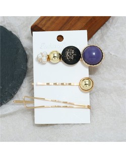 Vintage Crown Fashion 3pcs Women Hair Barrette and Clip Combo Set - Blue