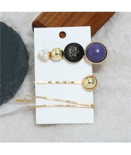 Vintage Crown Fashion 3pcs Women Hair Barrette and Clip Combo Set - Blue