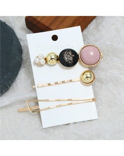 Vintage Crown Fashion 3pcs Women Hair Barrette and Clip Combo Set - Pink