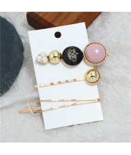 Vintage Crown Fashion 3pcs Women Hair Barrette and Clip Combo Set - Pink