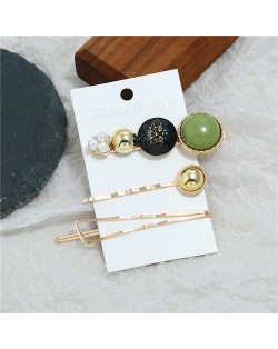 Vintage Crown Fashion 3pcs Women Hair Barrette and Clip Combo Set - Green
