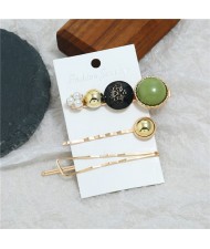 Vintage Crown Fashion 3pcs Women Hair Barrette and Clip Combo Set - Green