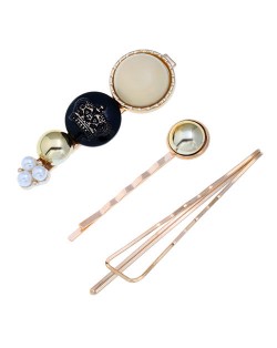 Vintage Crown Fashion 3pcs Women Hair Barrette and Clip Combo Set - White