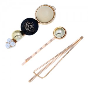 Vintage Crown Fashion 3pcs Women Hair Barrette and Clip Combo Set - White