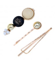 Vintage Crown Fashion 3pcs Women Hair Barrette and Clip Combo Set - White