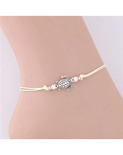 Turtle Pendant Rope Fashion Women Anklet - White
