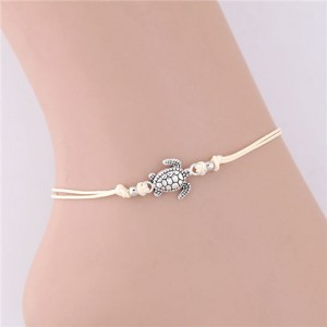 Turtle Pendant Rope Fashion Women Anklet - White