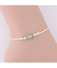 Turtle Pendant Rope Fashion Women Anklet - White