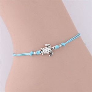 Turtle Pendant Rope Fashion Women Anklet - Sky Blue