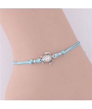 Turtle Pendant Rope Fashion Women Anklet - Sky Blue