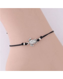 Turtle Pendant Rope Fashion Women Anklet - Black