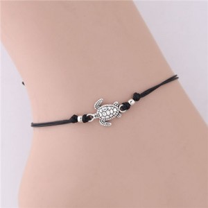 Turtle Pendant Rope Fashion Women Anklet - Black