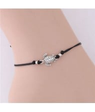 Turtle Pendant Rope Fashion Women Anklet - Black
