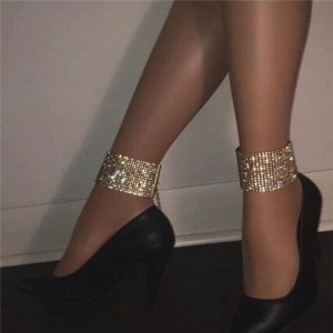 One-piece Rhinestone Embellished Shining Party Fashion Women Anklet - Golden