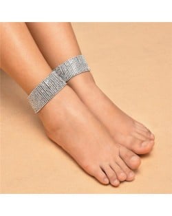 One-piece Rhinestone Embellished Shining Party Fashion Women Anklet - Silver