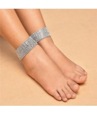 One-piece Rhinestone Embellished Shining Party Fashion Women Anklet - Silver