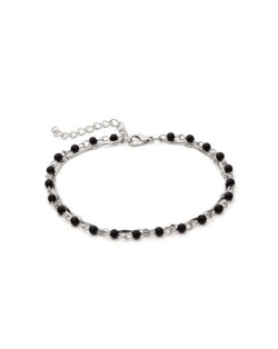 Black Beads Decorated Concise Fashion Women Anklet - Silver