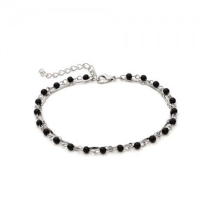 Black Beads Decorated Concise Fashion Women Anklet - Silver