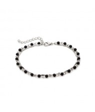 Black Beads Decorated Concise Fashion Women Anklet - Silver