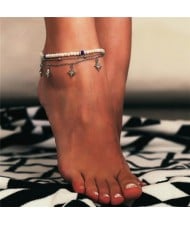 Rhinestone Embellished Stars Pendants Pearl Fashion Women Anklet