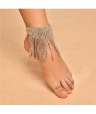 Shining Rhinestone Tassel Design Party Fashion Women Anklet - Golden