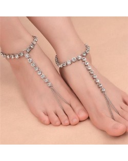 Rhinestone Embellished High Fashion Women Alloy Anklet - Silver