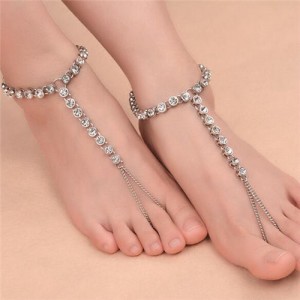 Rhinestone Embellished High Fashion Women Alloy Anklet - Silver