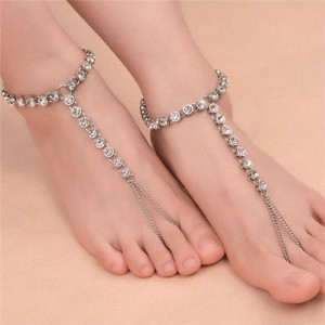 Rhinestone Embellished High Fashion Women Alloy Anklet - Silver