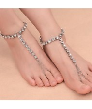 Rhinestone Embellished High Fashion Women Alloy Anklet - Silver