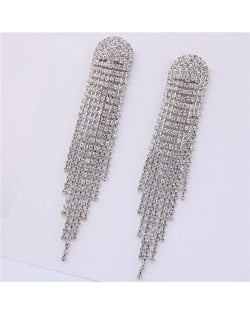 Shining Rhinestone Tassel Fashion Women Earrings - Silver
