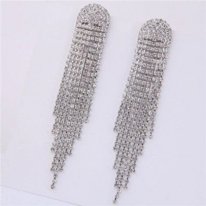 Shining Rhinestone Tassel Fashion Women Earrings - Silver