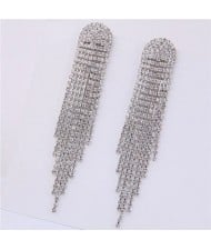 Shining Rhinestone Tassel Fashion Women Earrings - Silver