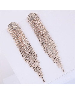Shining Rhinestone Tassel Fashion Women Earrings - Golden