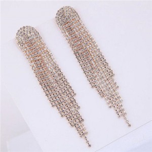 Shining Rhinestone Tassel Fashion Women Earrings - Golden