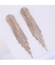 Shining Rhinestone Tassel Fashion Women Earrings - Golden