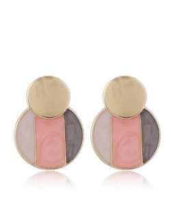 Oil-spot Glazed Round Shape Fashion Costume Earrings - Pink