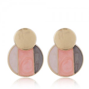 Oil-spot Glazed Round Shape Fashion Costume Earrings - Pink