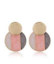 Oil-spot Glazed Round Shape Fashion Costume Earrings - Pink