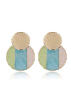 Oil-spot Glazed Round Shape Fashion Costume Earrings - Blue